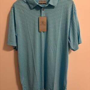 PGA TOUR Men's Feeder Stripe Performance Golf Polo Shirt NWT Blue Size Medium
